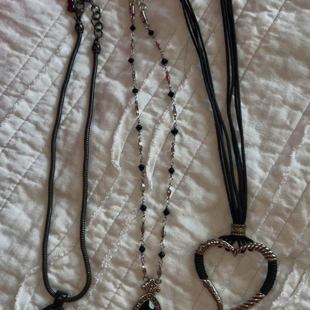 Brighton Necklace Lot-3 Signed Brighton Necklaces Black Silver Heart Pendant